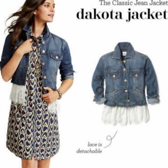 CAbi Dakota Denim Jacket w/ Detachable Lace Trim - Picture 1 of 11